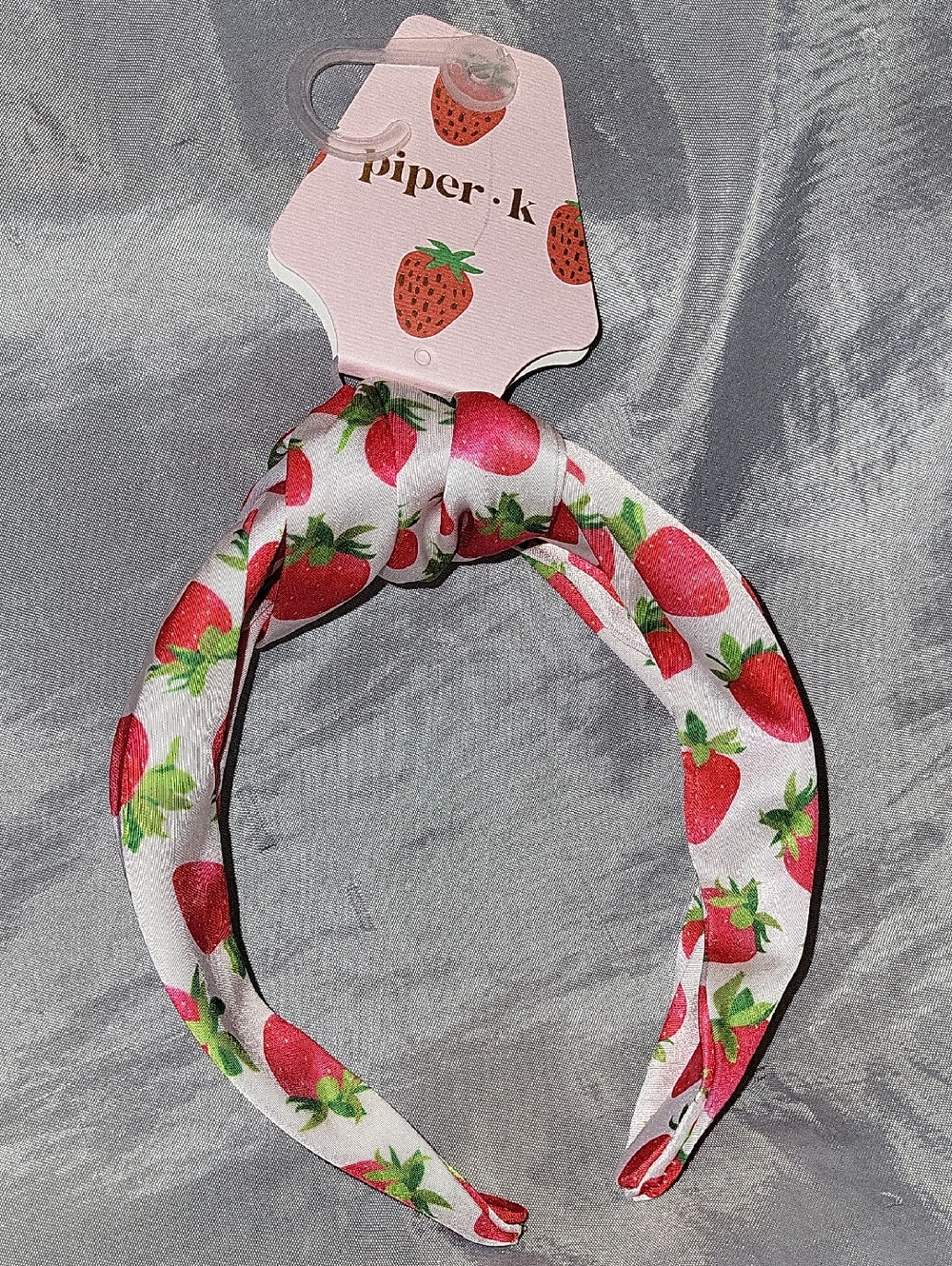 Piper K Knot Headband with Red Strawberry Print on White BNWT LP